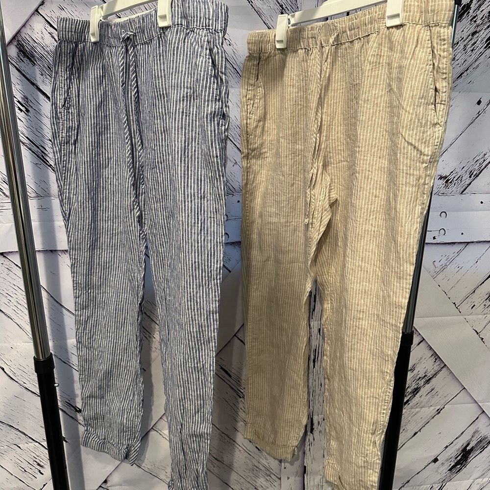 Vineyard Vines Women’s  Striped Linen Joggers - Blue and Tan